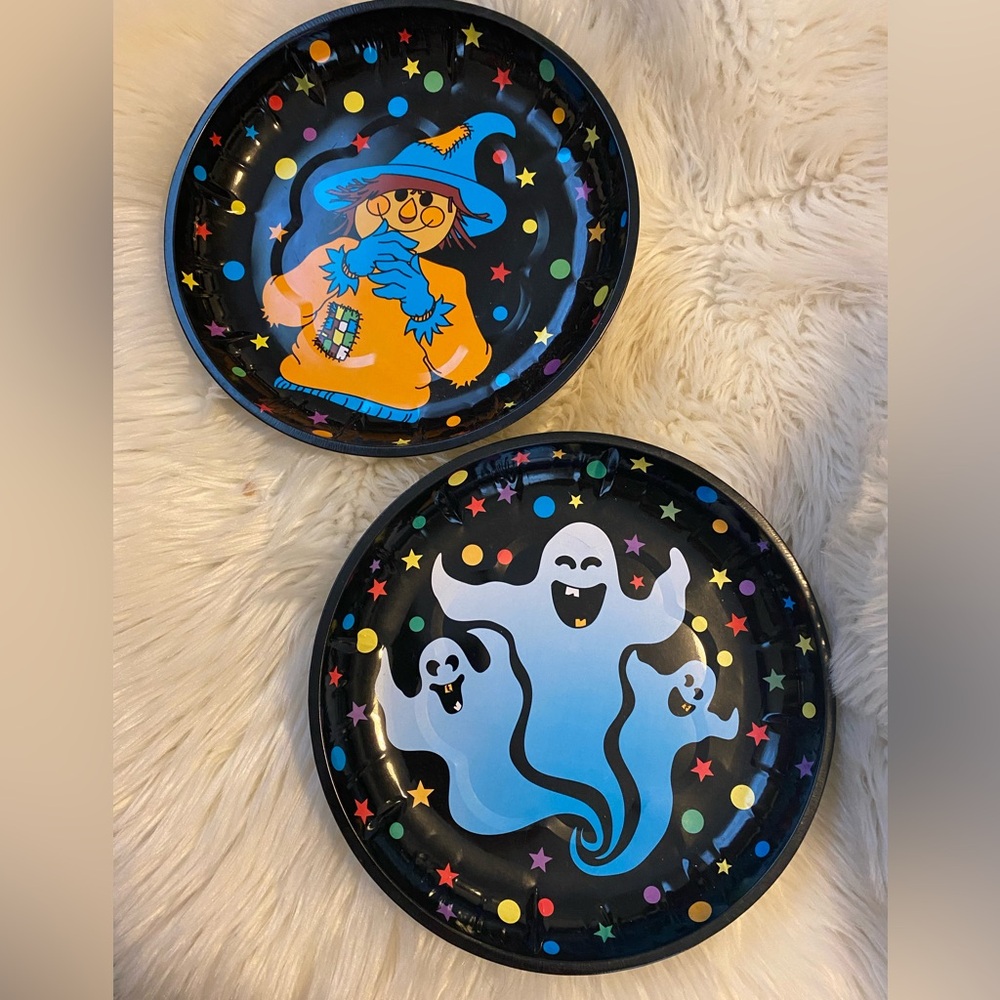 Two 90’s metal Halloween serving plates